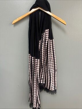 Tory Burch Black Scarf with Pink Polka Dot Trim